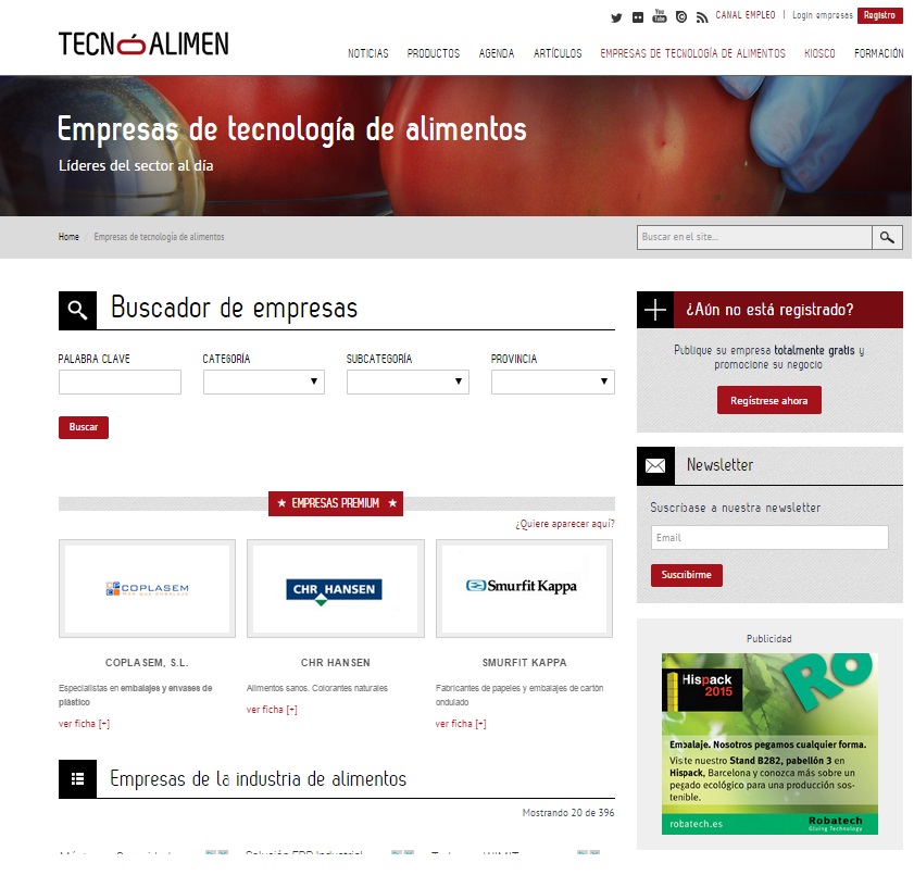 Directorio de empresas de tecnología de alimentos